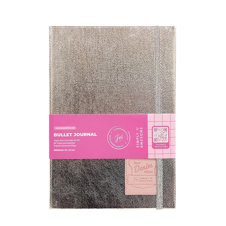 Cuaderno Tapa Dura FW Shine Plateado con Elastico Bullet Journal Art.201424